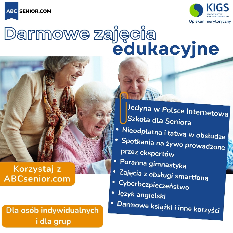 Plakat z informacją ABCsenior.com